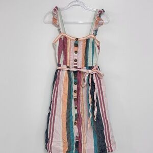 J. Crew Multicolor Striped Button-Front Sundress with Tie Belt